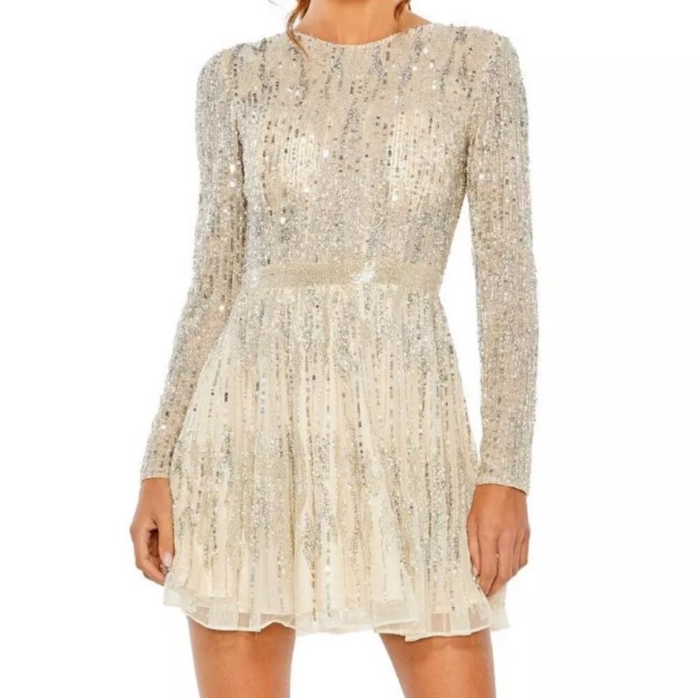 Mac Duggal High Neck Long Sleeve A Line Dress (size 6)